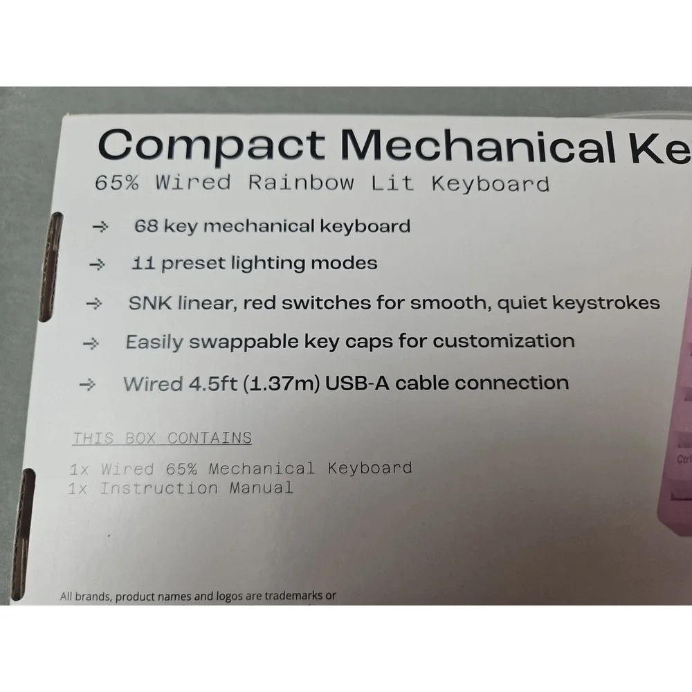 NORTH Compact‎ Mechanical Keyboard 65% Wired Pink LED Rainbow Lighting